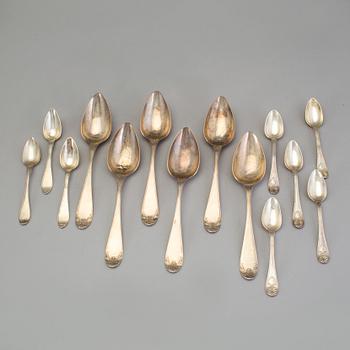 A set of six Swedish 19th century silver dinner-spoons, mark of Johan Carlssons widow, Norrkoping 1836.