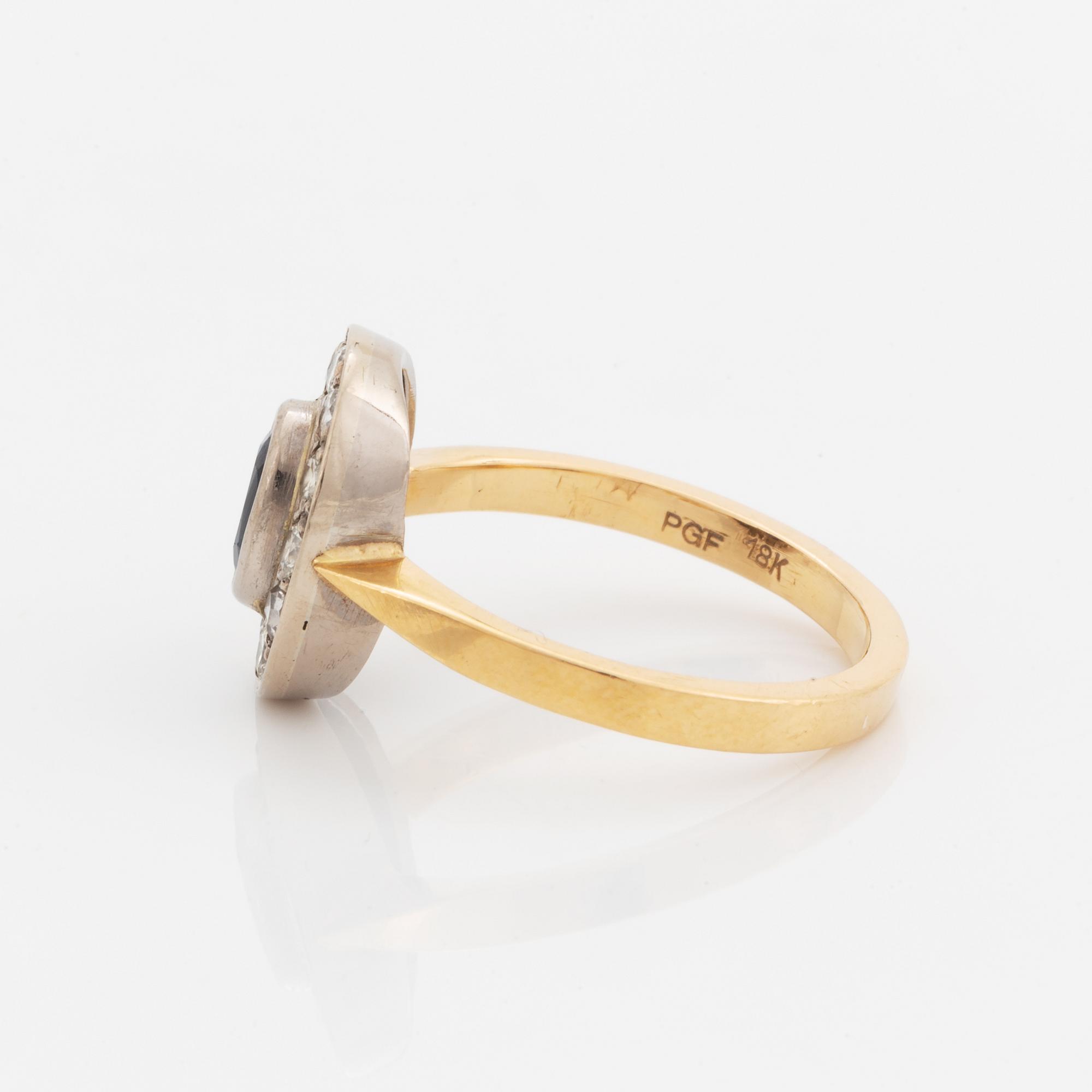 Sapphire and brilliant-cut diamond ring.