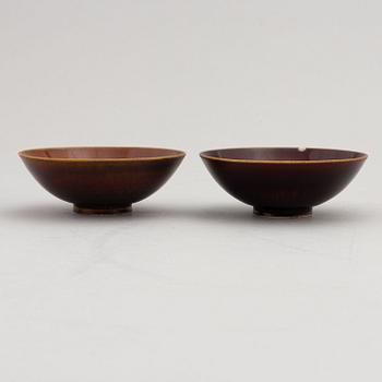 Stig Lindberg, a vase and a pair of glazed stone ware bowls, Gustavsberg studio,