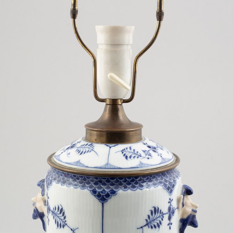 A 'Blue Fluted Plain' / 'Musselmalet' porcelain table lamp, Royal Copenhagen,19th century.