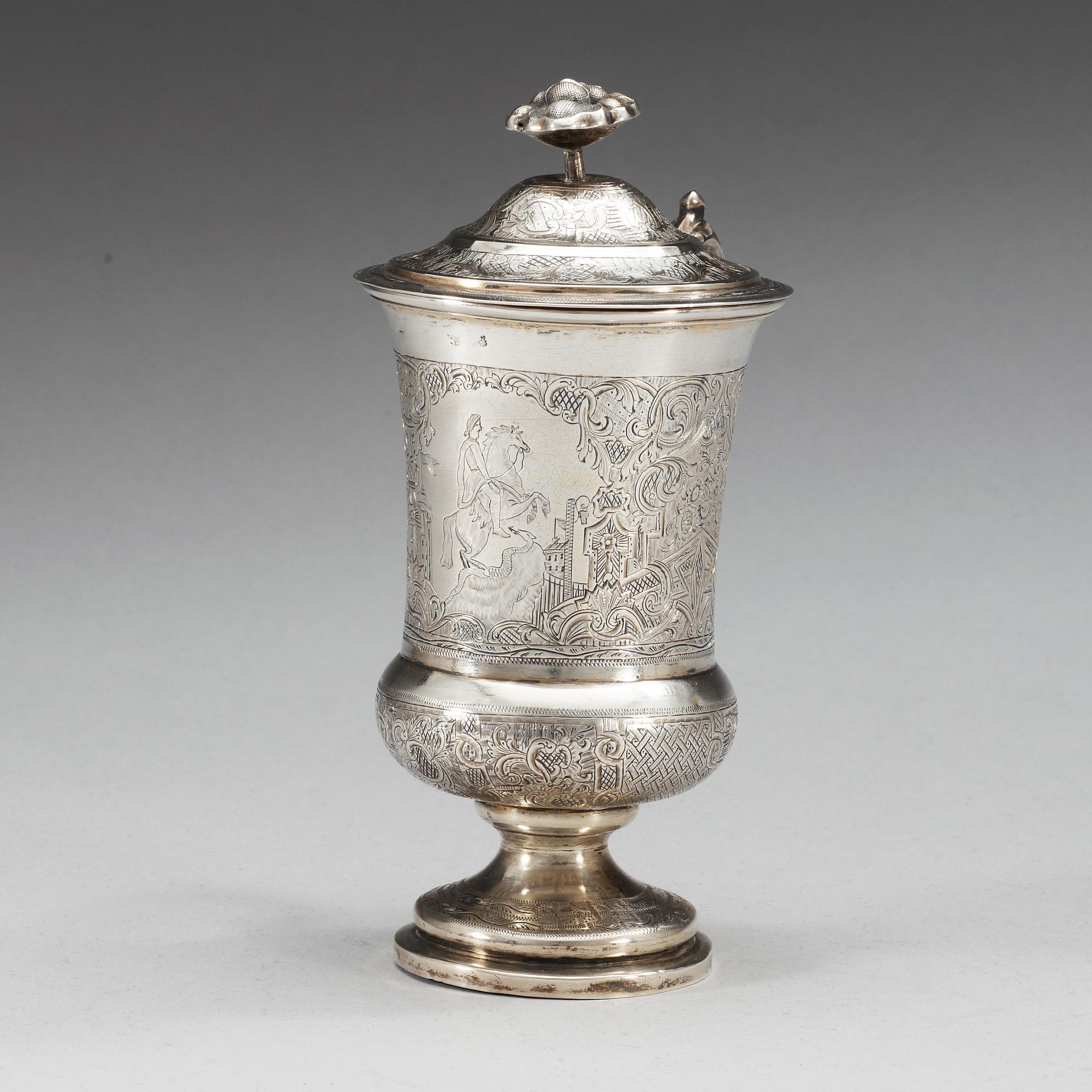 A Russian 19th century parcel-gilt cup and cover, mark of Moscow.