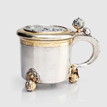 170. A Swedish parcel-gilt silver tankard, mark of Erik Månsson Schmidt, Stockholm (active 1675-1686).