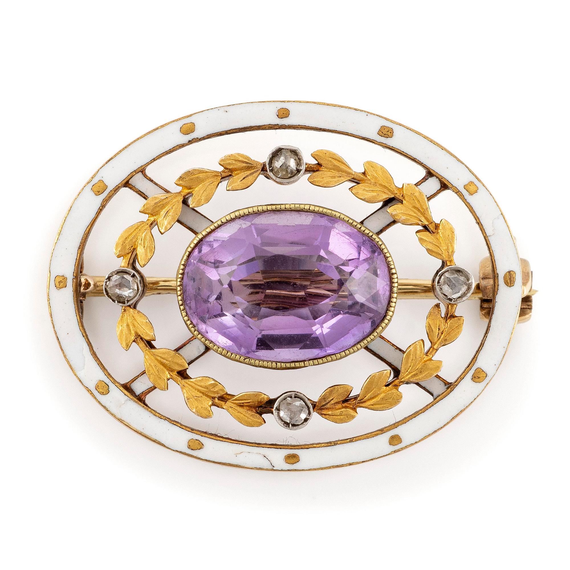 A Fabergé jewelled gold and enamel brooch, workmaster Mikhail Perkhin, St Petersburg, 1895-1903.