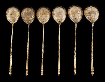 162. A set of six Russian 19th cent silver teaspoon.