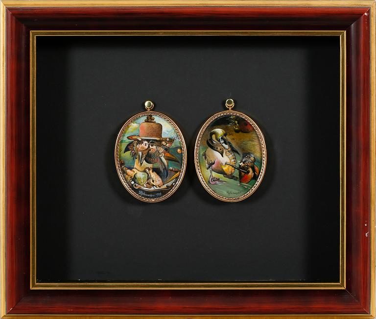 SVEN ERIK JOHANSSON, two gouache miniatures, signed and dated 1985.