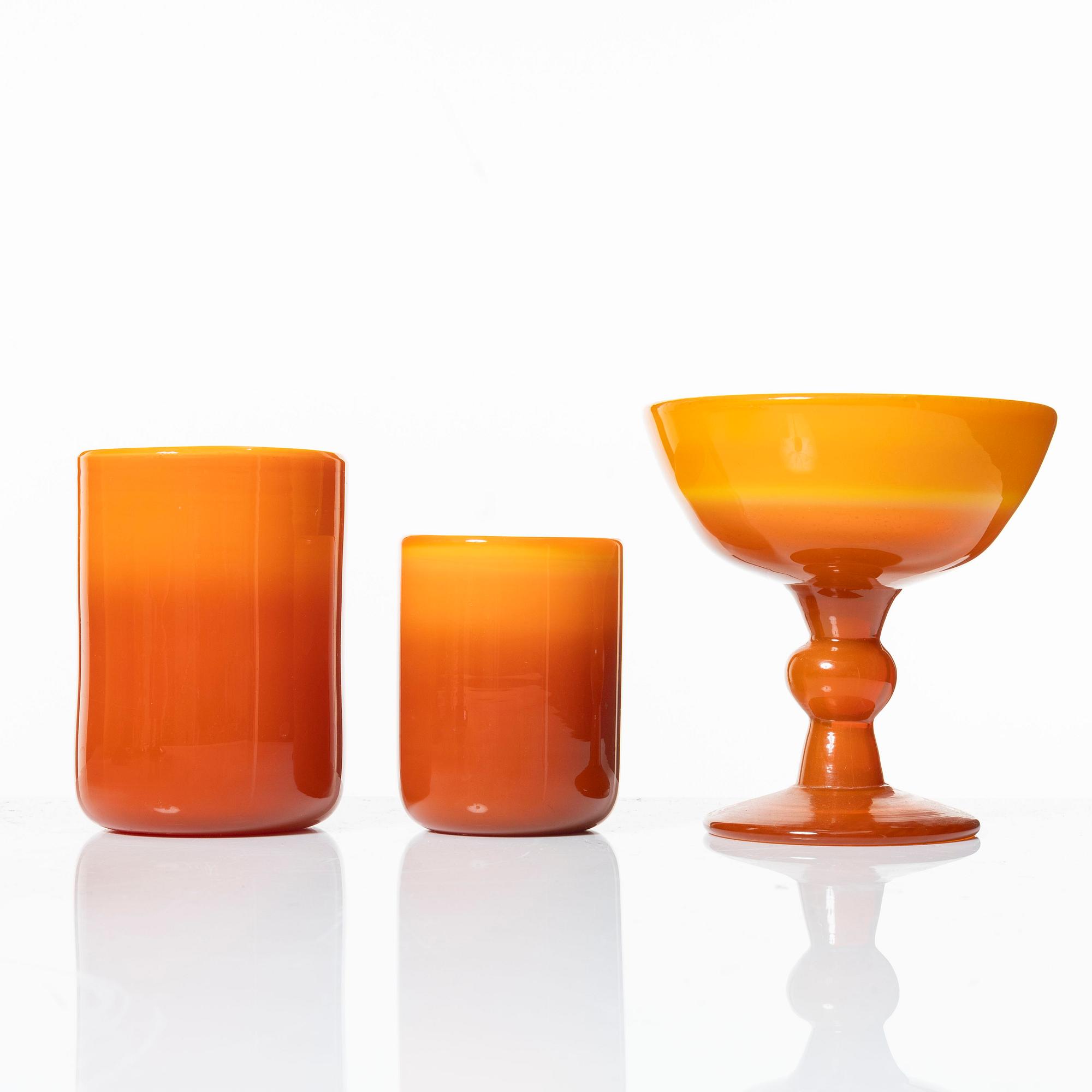 Erik Höglund, a set of nine glass vessels, Boda.