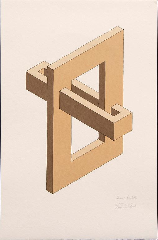 Oscar Reutersvärd, three color lithographs, signed épreuve d'artiste.