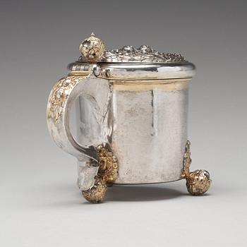 Johan Hansson Teelning, dryckeskanna, silver, (verksam i Norrköping 1661-1711), före 1700, barock.