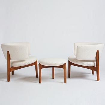 Sven Ellekær, a pair of easy chairs and one ottoman, Chr. Linneberg Møbelfabrik, Denmark, 1960s.