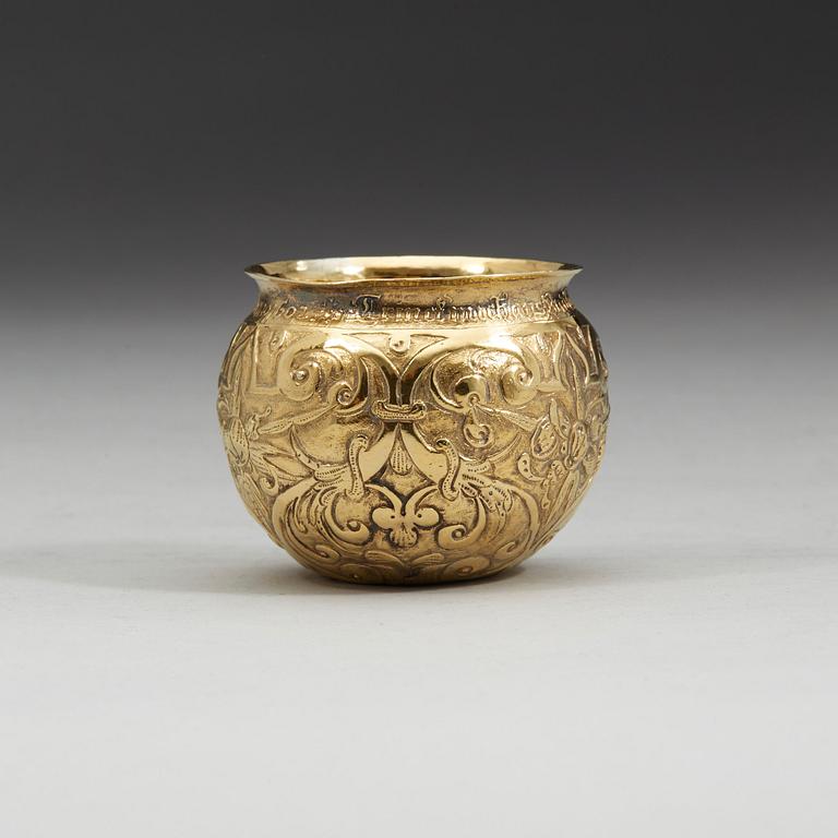 A German late 16th century/early 17th century silver-gilt tumbler, Lorenz Ott, Nürnberg (1587-1632).