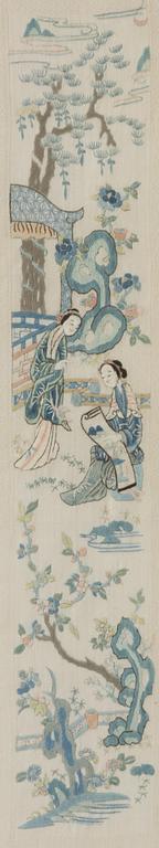 Two framed Chinese textile embroiderieds, late Qing dynasty, circa 1900.