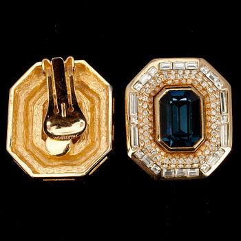 ÖRHÄNGEN, gulmetall, blå syntetisk sten.