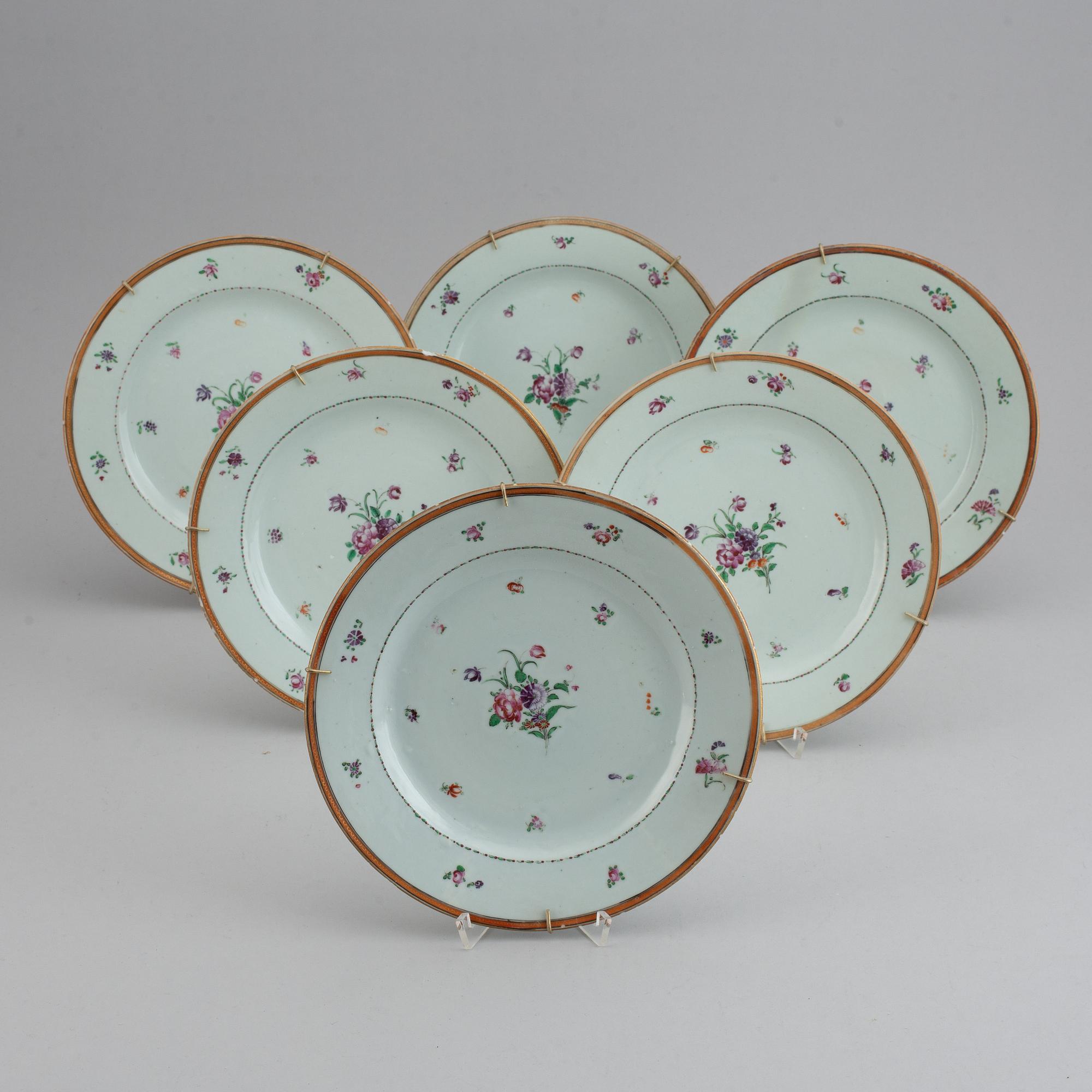 A set of 12 famille rose plates (6+6), Qing dynasty, Qianlong (1736-95).