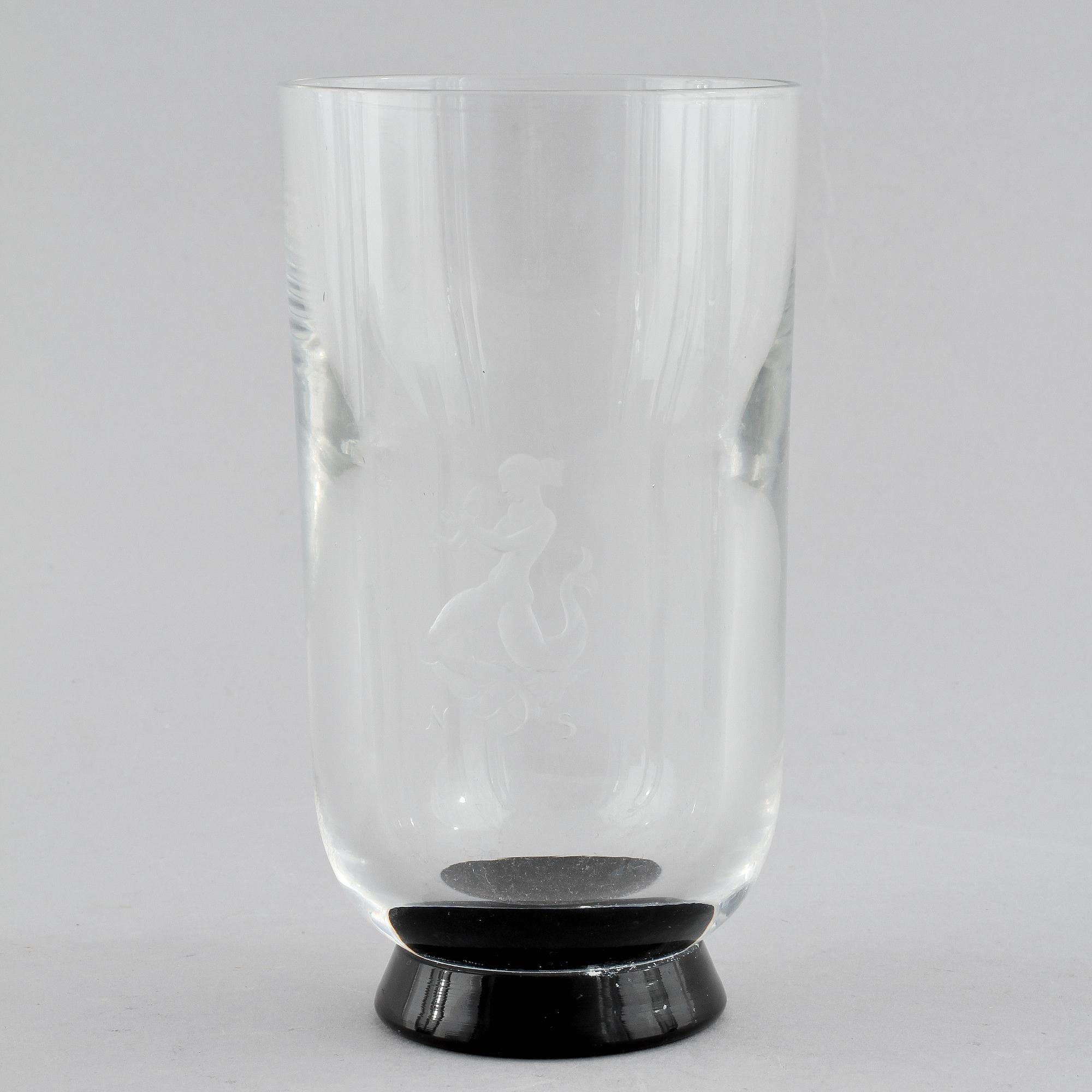KARAFF samt GROGGLAS, 3 st, glas, Orrefors, 1933.