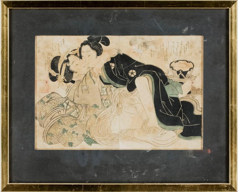 TRÄSNITT, 2 st, Japan, Shunga, 1800-tal.