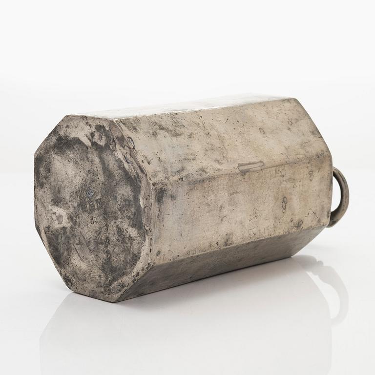 A pewter bottle, maker's mark of Daniel Rising, Turku, Finland, late 18th Century.