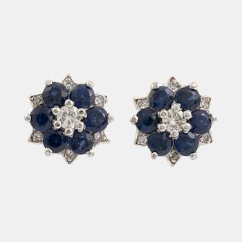 Earrings, a pair, with sapphires and diamonds.