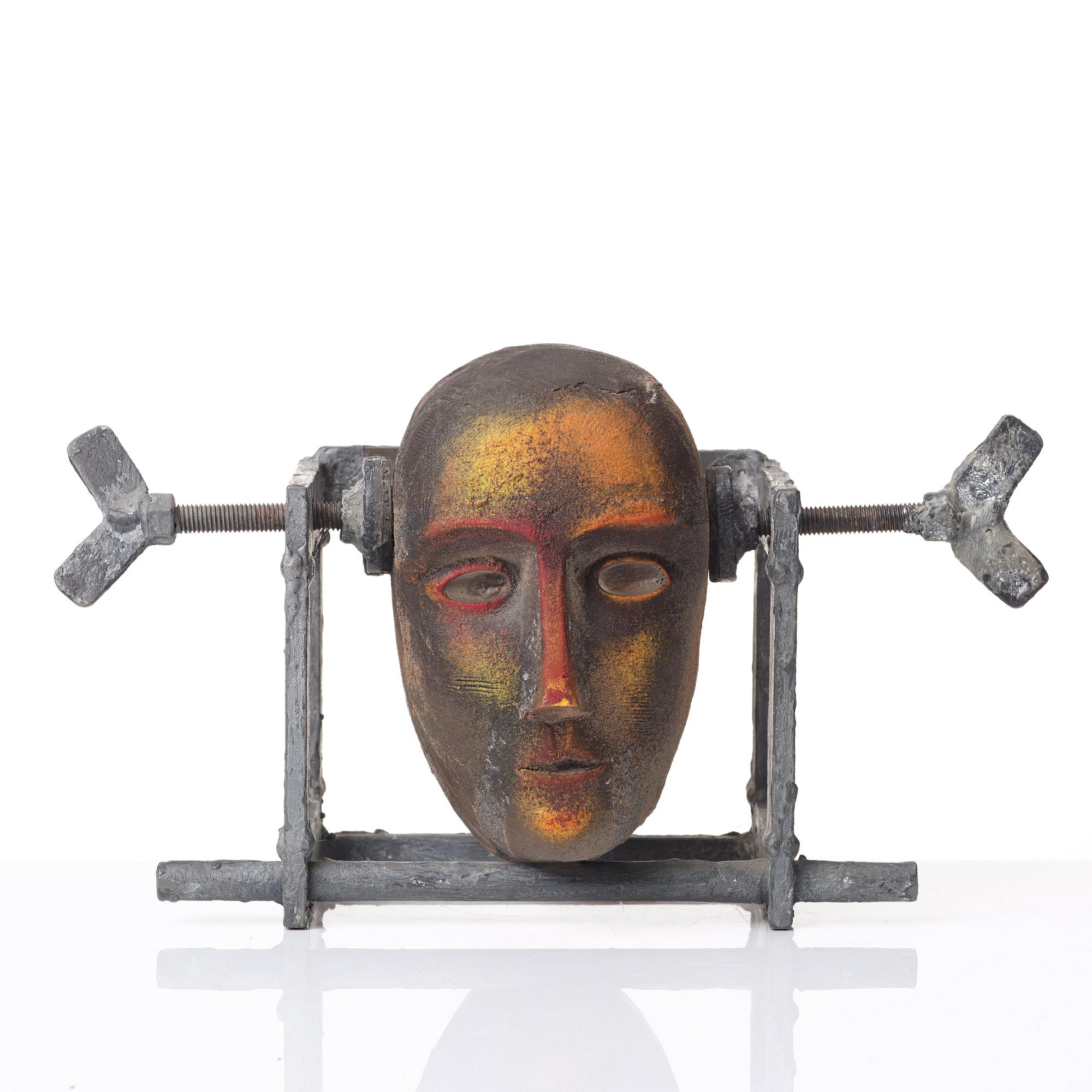 Bertil Vallien, a unique sand cast glass sculpture of a head, Kosta Boda, Sweden.