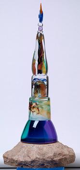 A unique Kjell Engman glass sculpture, 'The lighthouse', Kosta Boda 1993.