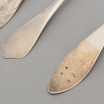 A set of eight silver spoons and a serving spoon, incl with the mark of PM Wallengren 1845.