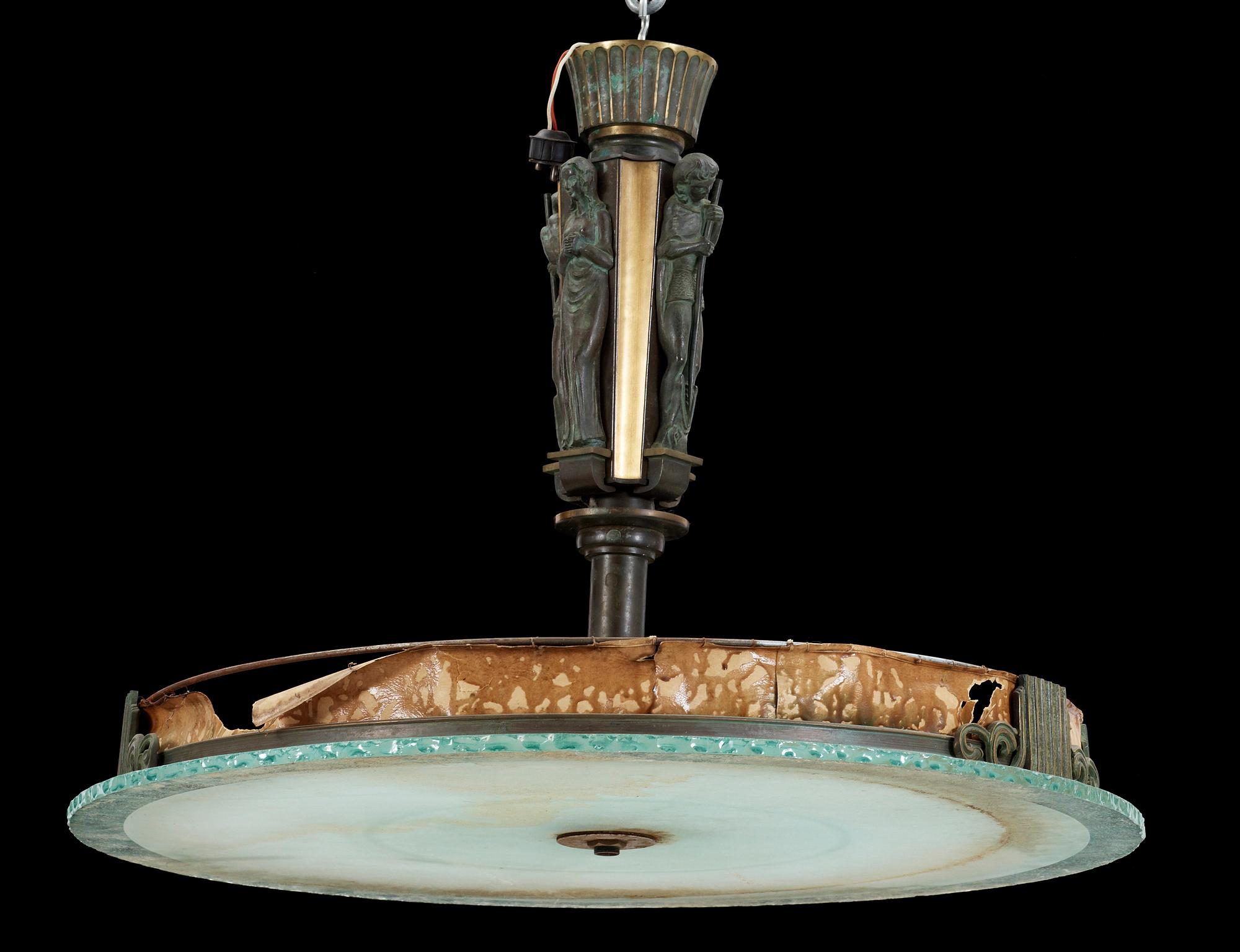TAKLAMPA, sannolikt Ystad Metall, art déco, 1920/30-tal. Höjd ca 50 cm.