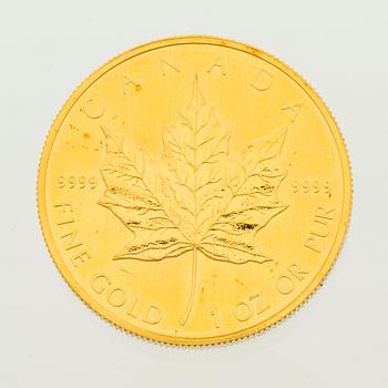 A GOLD COIN, 999 gold, 50 dollars, Elizabeth II, Canada, 1990.