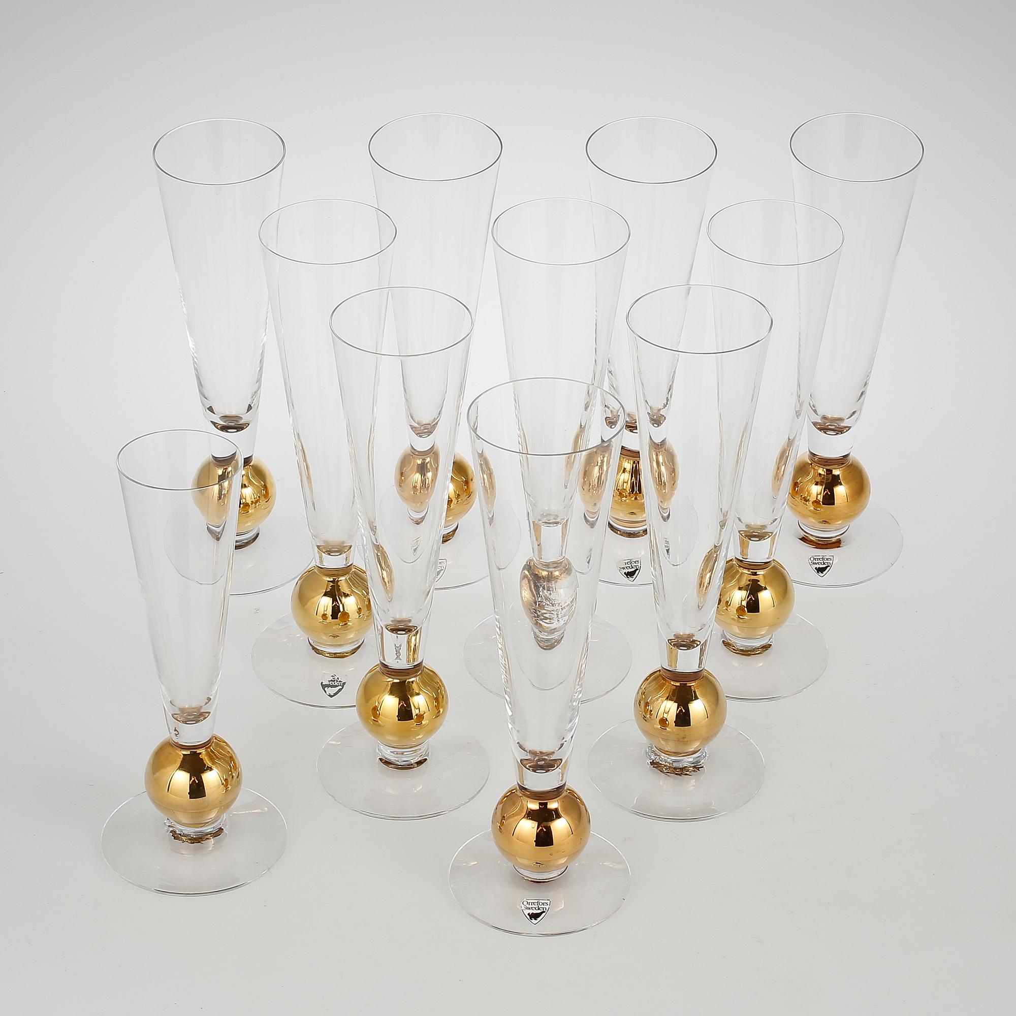 CHAMPAGNESTRUTAR, 10 st, glas, Nobelservisen, Gunnar Cyrén, Orrefors.