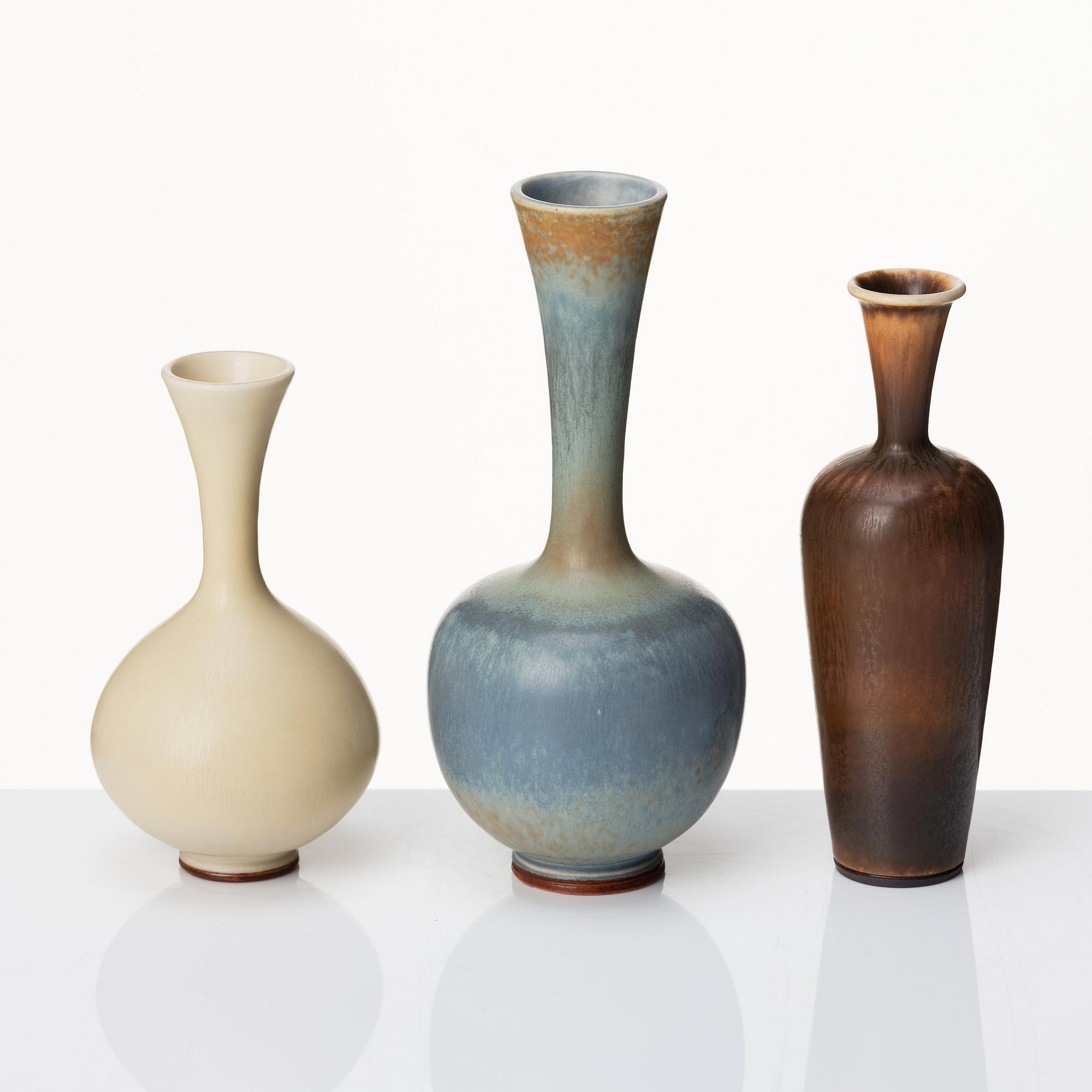 Berndt Friberg, a set of three stoneware vases and a bowl, Gustavsbergs studio, Sweden 1964-76.