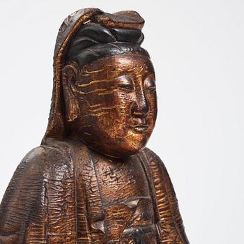 A large wooden gilt lacquer figure of Guanyin, Vietnamese/Southern China, about 1800 or later.