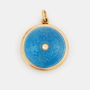 435. An enamel locket set with an old-cut diamond.