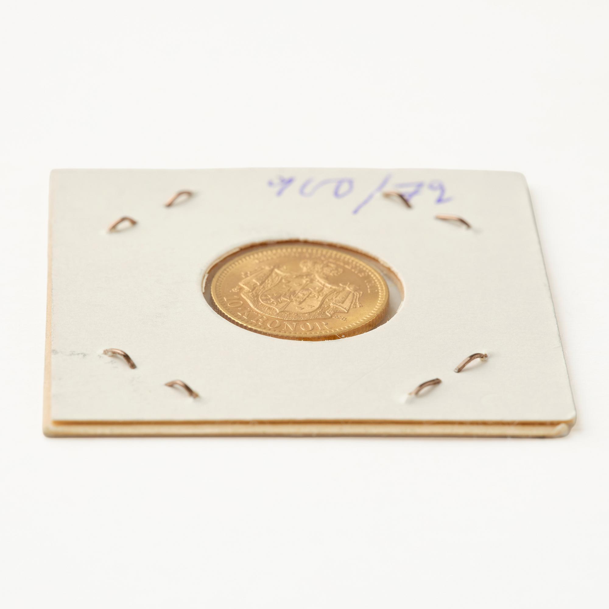 Gold coin, Oscar II, Sweden. 10 kronor, 1901.