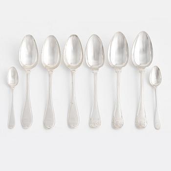 Eight Swedish Silver Spoons, 19th Century.