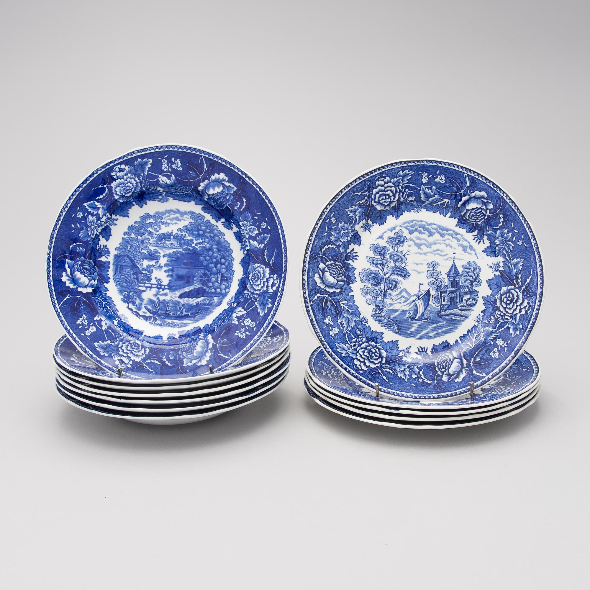 A 32-piece Blue Landscape dinnerware by Reinhard Richter, Arabia Finland 1964-1971.