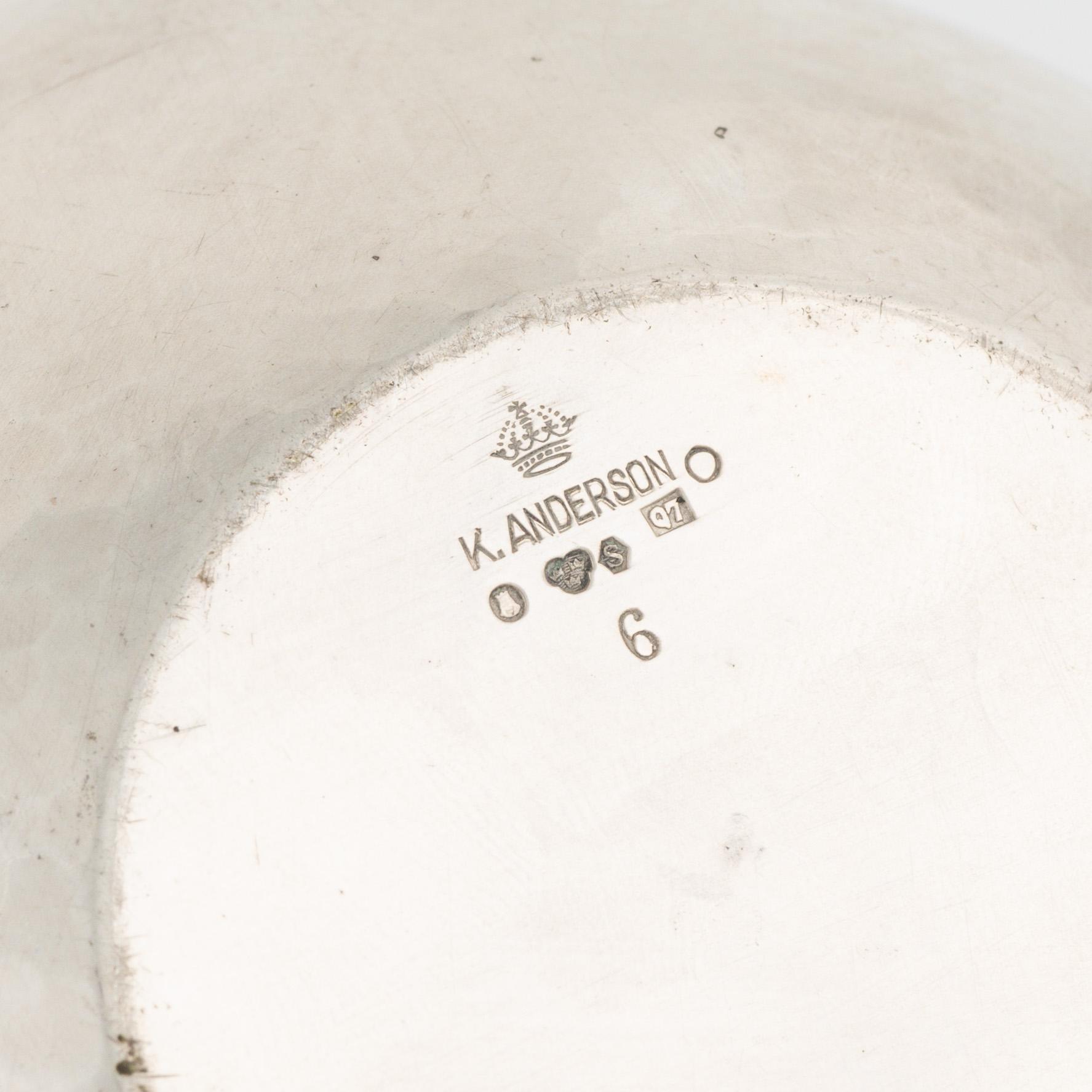 Sköljskålar, 6 st, silver, K. Anderson, Stockholm 1918.