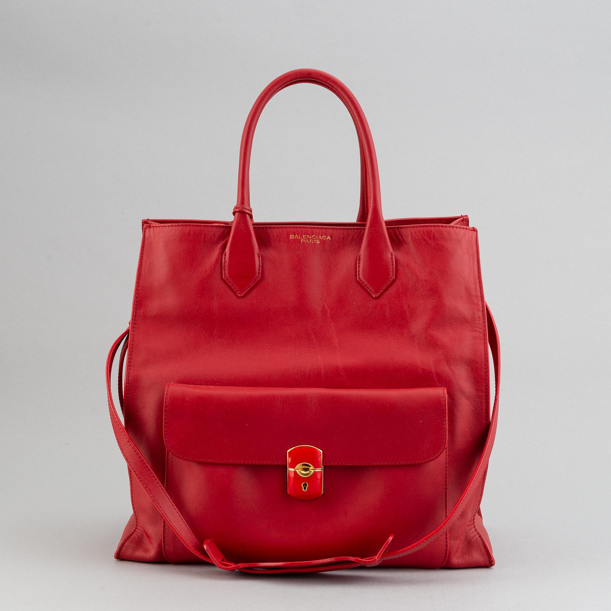 Balenciaga, red leather 'Padlock All Time Tote Bag'.
