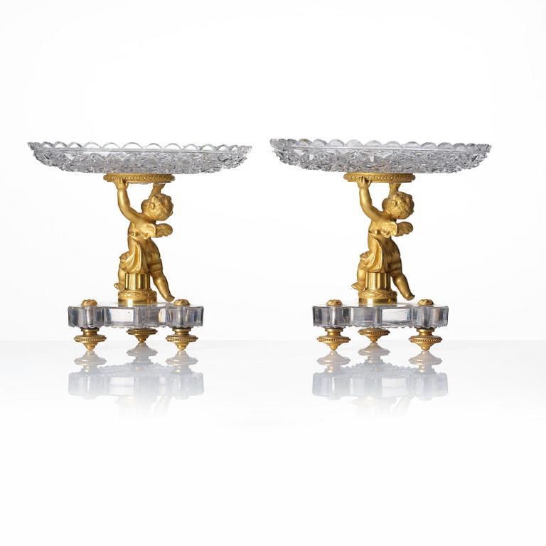 A pair of gilt-bronze and cut glass Louis XVI-style tazze by Baccarat, Paris, late 19th century.