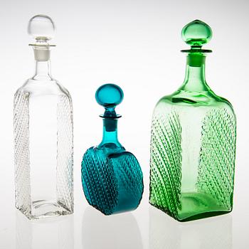 NANNY STILL, Three 'Flindari' glass carafes with stoppers from Riihimäen Lasi, in production 1964-68.