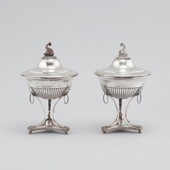 PETTER ADOLF SJÖBERG, strösockerskålar, ett par, silver, Stockholm, 1819.