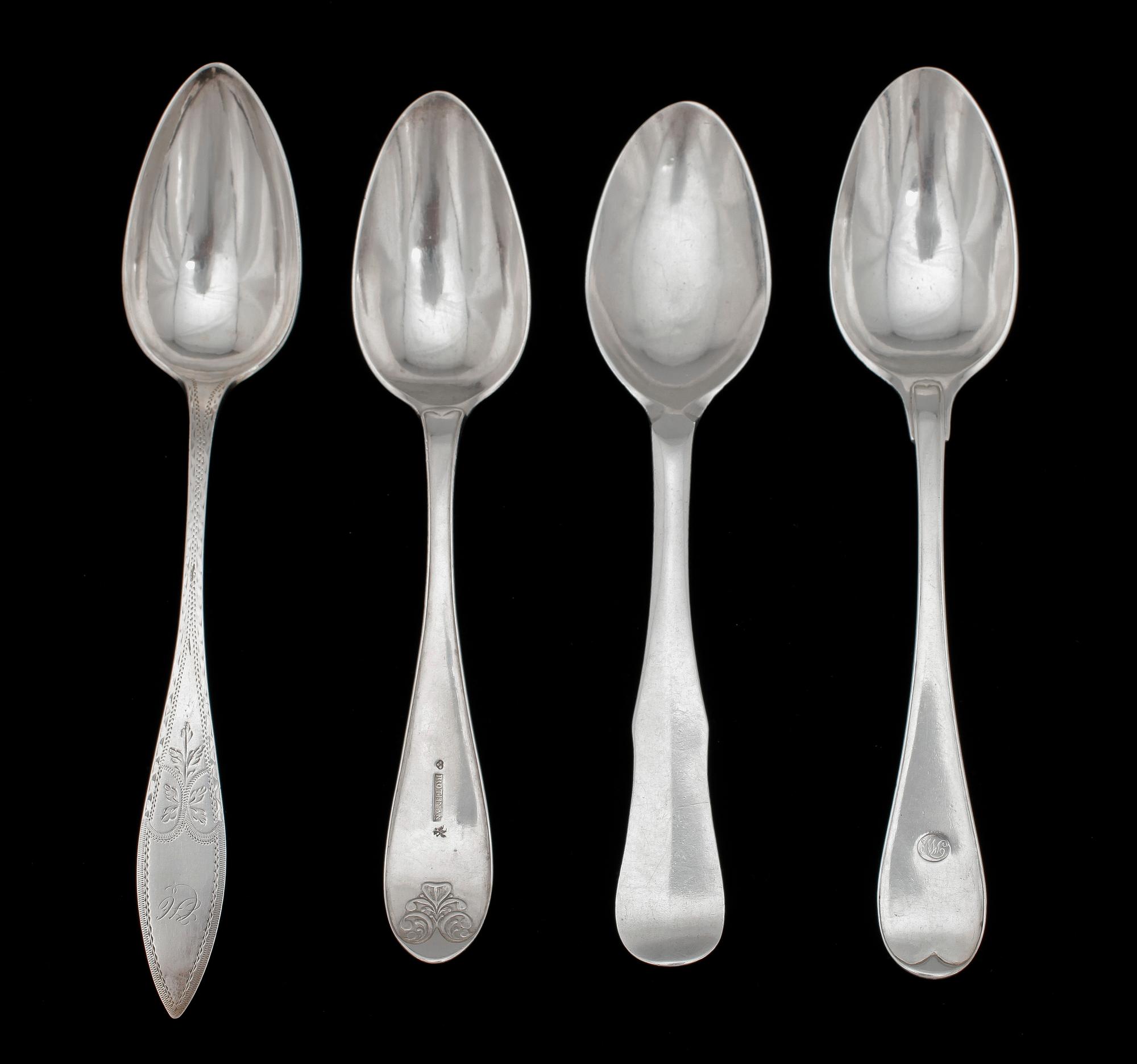 MATSKEDAR, 7 st, silver, bl a 1700-tal. Tot vikt 394 g.