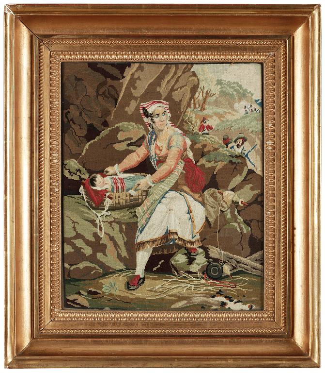 BRODERAD TAVLA, sk petit point. 1800-talets slut.