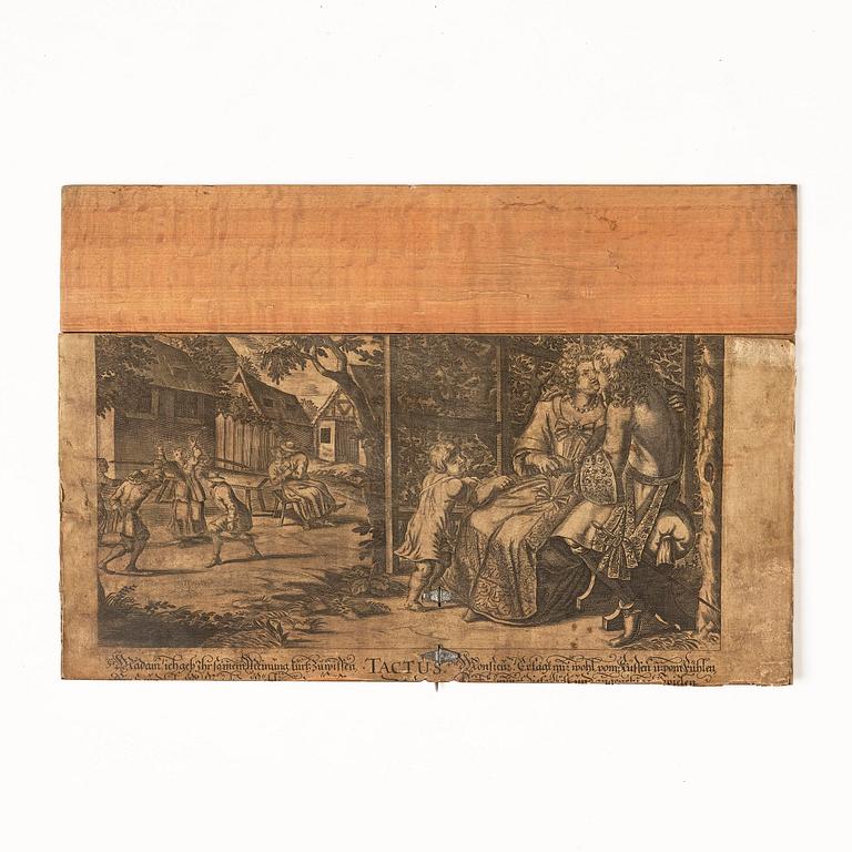 A presumably German baroque repoussé brass writing box, late 17th century.