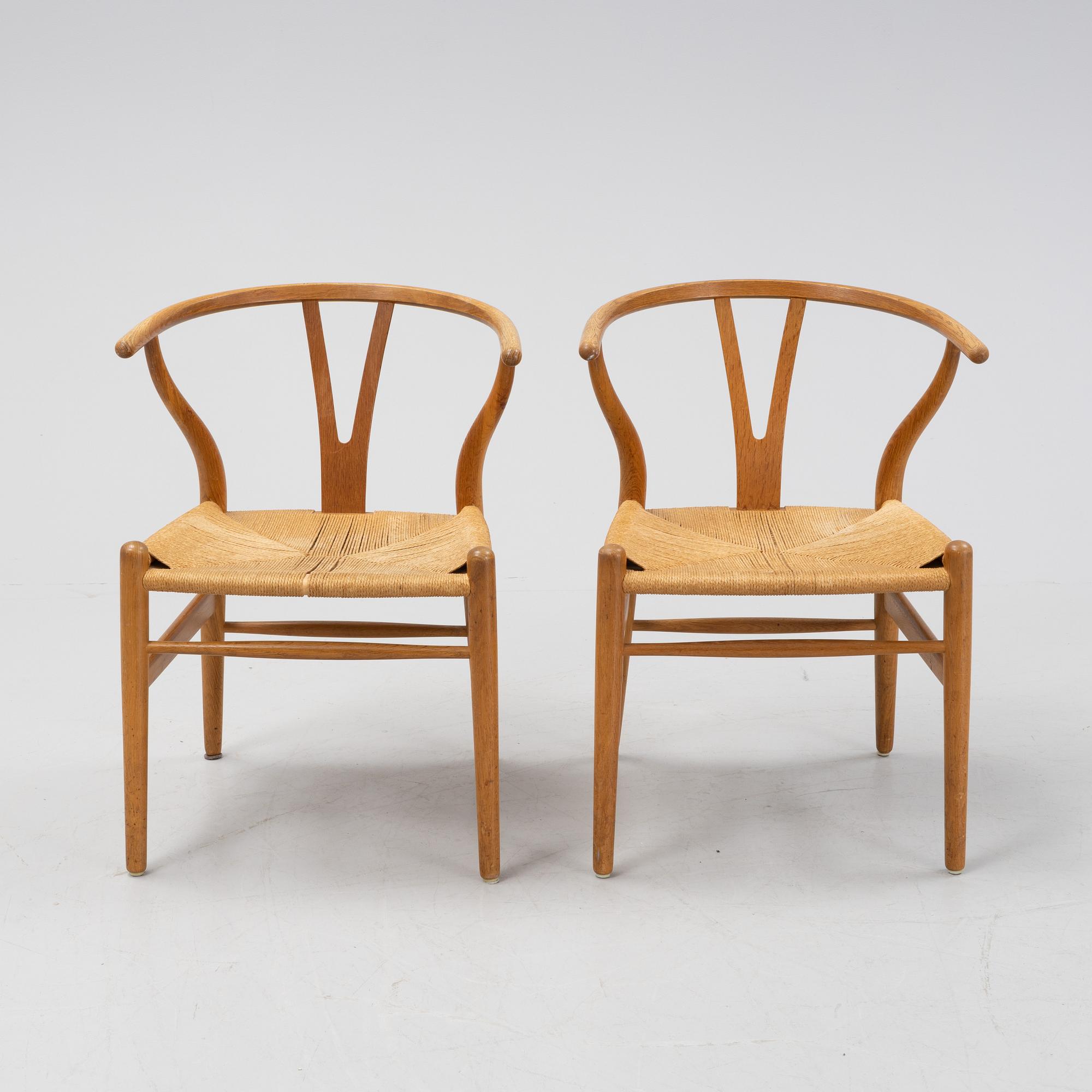 A pair of oak 'Y-chairs' by Hans J Wegner for Carl Hansen & Son, designed 1949.