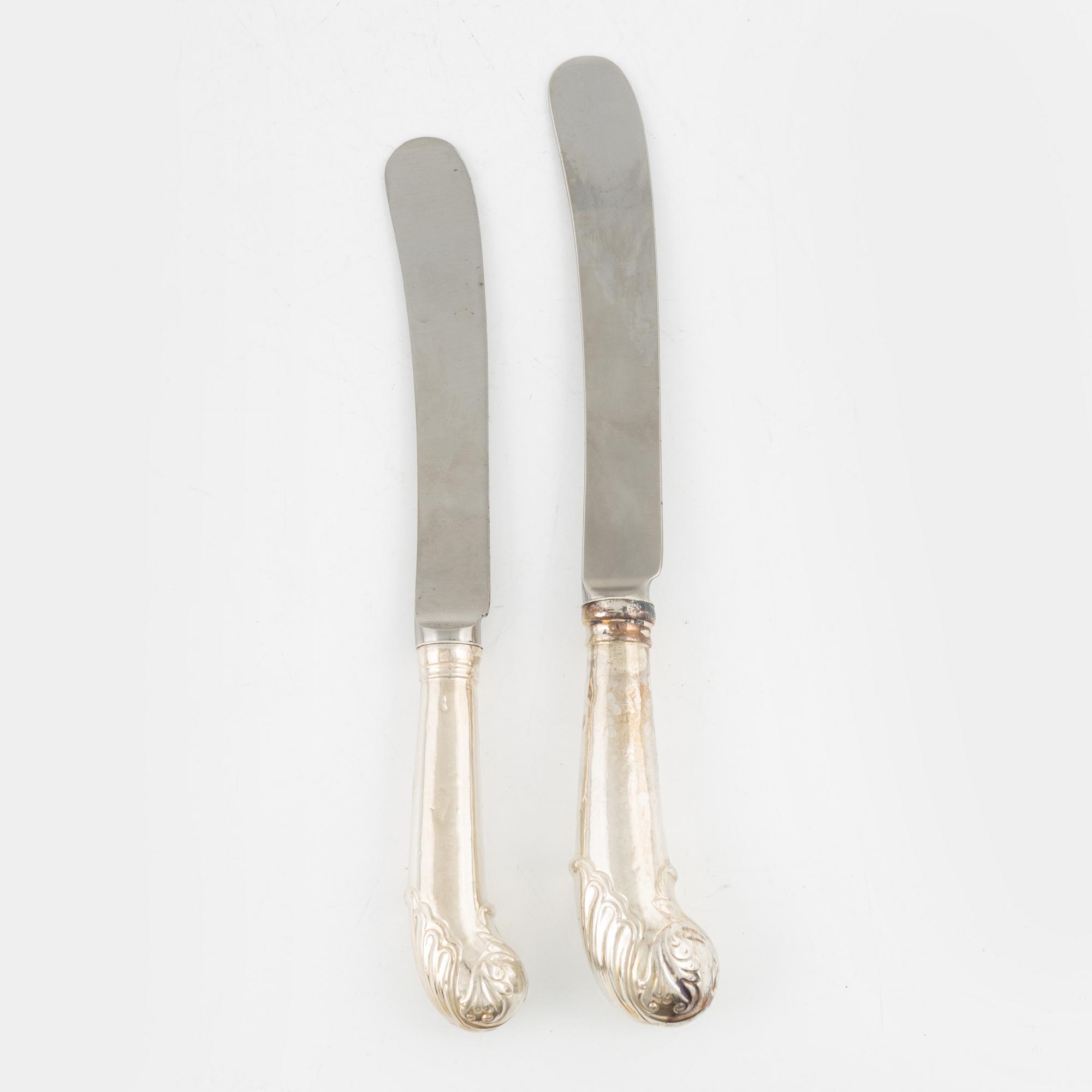 A set of English Silver Pistol Grip Knives, probably 18-19th century.