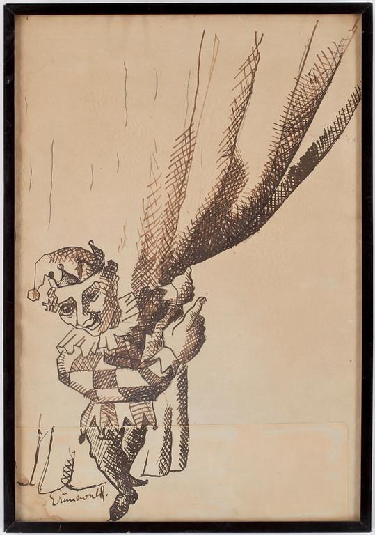 ISAAC GRÜNEWALD, Tuschteckning på papper, signerad.