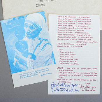 MODER TERESA, 2 namnteckningar.