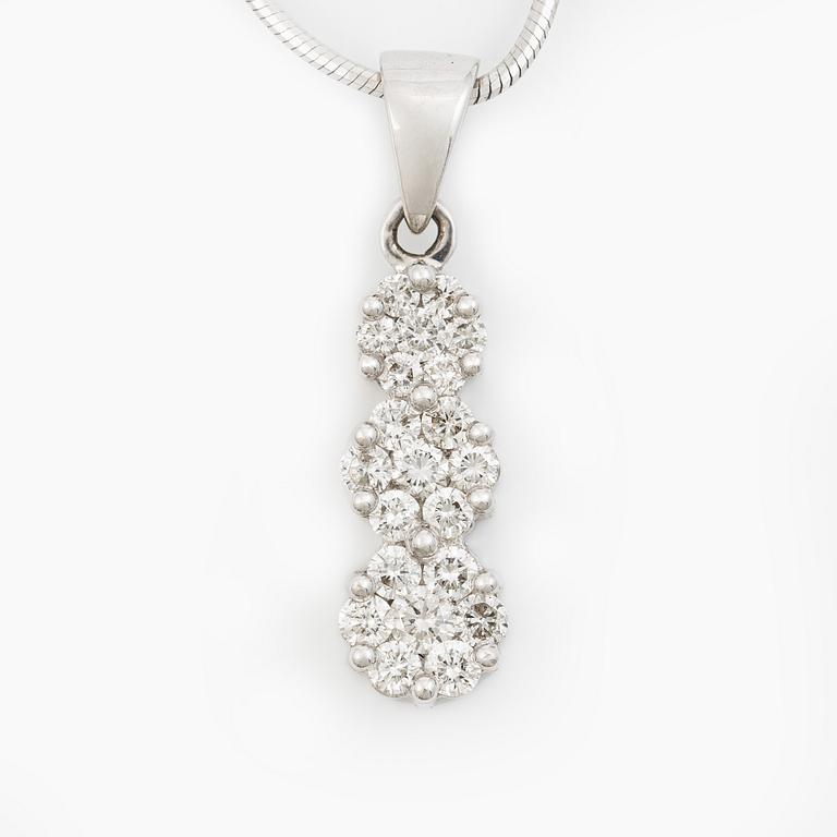Pendant in 18K white gold set with round brilliant-cut diamonds, with a silver chain.