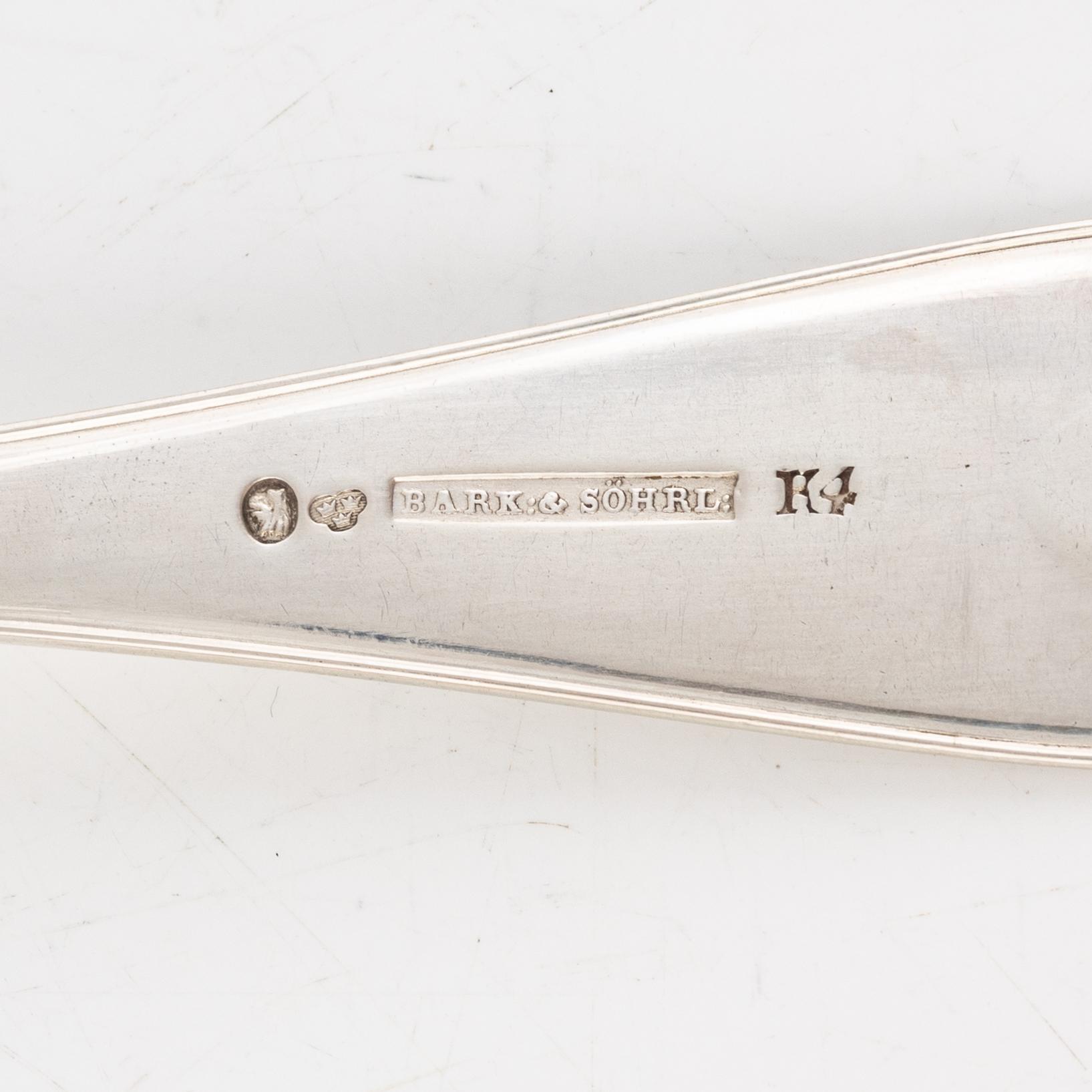 Skedar, 8 st, silver, bl.a. Stephan Westerstråhle, Stockholm 1794.