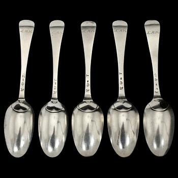 SKEDAR, 5 st, silver, Johan Schröder, Landskrona, 1777, vikt 330 g.