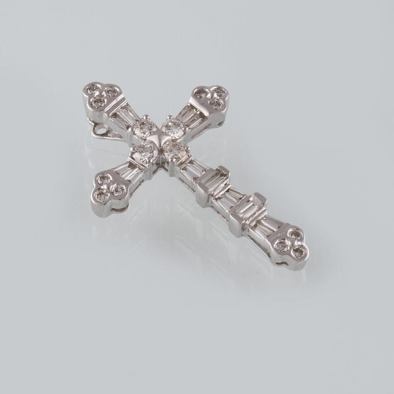 HÄNGE, 18K vitguld med 16 briljantslipade och 14 baguettslipade diamanter, 1.18 ct. Vikt 4,1 gram.