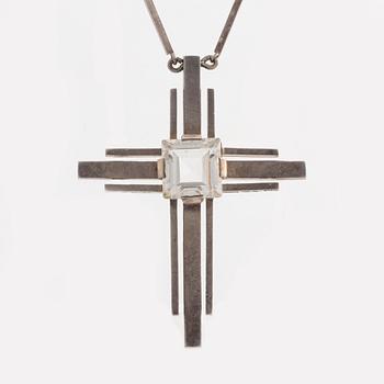 Pendant, cross and ring, Stigbert, silver with rock crystal.